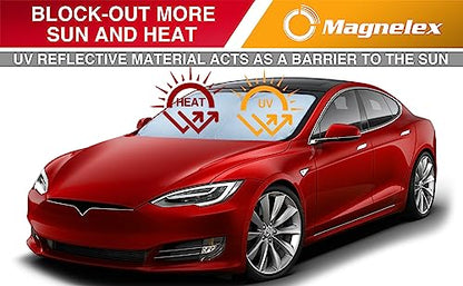 Magnelex Tesla Windshield Sun Shade for Model S 2012-2026 - Reflective Polyester Blocks Heat & Sun, Foldable Car Window Sun Blocker, Mirror Cut-Out, Fade-Resistant Sunshade, Tesla S Accessories - size: MODEL S