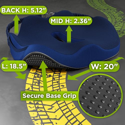 Large Truck Seat Cushion for Truck Driver Seat Cushion - Upgraded Back Support, CertiPUR-US® Certified - Thick Memory Foam, Pain Relief for Hours of Driving, Trucker Approved Big Rig - Navy - color: Navy Blue, size: Large