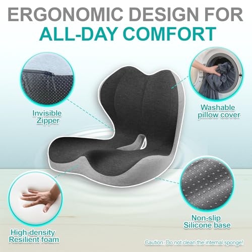 Seat Cushion for Office Chair, Car and Wheelchair Use, with Lumbar Support Pillow and Memory Foam Coccyx Cushion for Tailbone, Back, Sciatica, Ergonomic seat Cushion