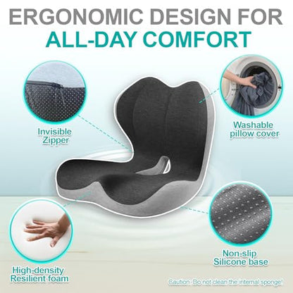 Seat Cushion for Office Chair, Car and Wheelchair Use, with Lumbar Support Pillow and Memory Foam Coccyx Cushion for Tailbone, Back, Sciatica, Ergonomic seat Cushion