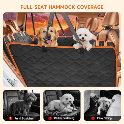 Dog Car Seat Cover for Back Seat, 600D Heavy Duty Hard Bottom Back Seat Extender for Dogs, Waterproof Scratchproof Nonslip Dog Hammock with Mesh Window, Universal Fit for Cars Trucks SUVs