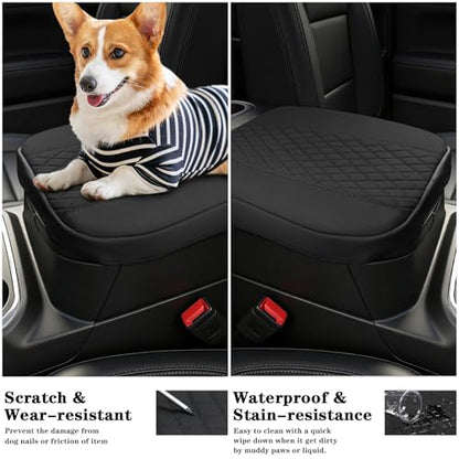 Sze Center Console Cover Compatible with Chevy Silverado GMC Sierra 1500 2500 3500 2019-2026 Tahoe Suburban Yukon 2021-2026, Heavy Duty Faux Leather Middle Armrest Pad Cushion, Bucket Seat Only - color: GMC Sierra 2019-2025