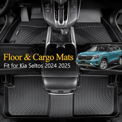 Wailtnb- Floor Mats & Cargo Mats Set Fit Kia Seltos 2024 2025 All Weather Floor Liners for Kia Seltos 2024 Cargo Trunk Liner Accessories for S丨LX丨EX丨SX丨X-Line - style: 35|For Kia Seltos | 2024-2026 | Set