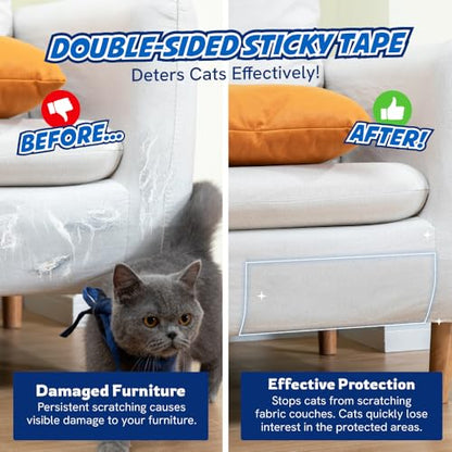 2 Rolls Cat Scratch Furniture Protector Tape – Double-Sided Sticky Training (4" x 20ft Each) – Anti-Scratch Sofa & Couch Guard – Clear, Easy to Apply & Remove – Not for Leather, Velvet, Microfiber - size: Roll 2 Pack (4" x 20ft Each)