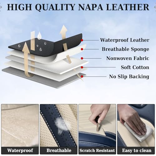 Coverado Car Seat Covers Front Seats Only, Leather Car Seat Protectors, Waterproof Seat Covers for Cars Auto Car Accessories Fit for Most Sedans SUV Pick-up Truck(Blue&Beige)