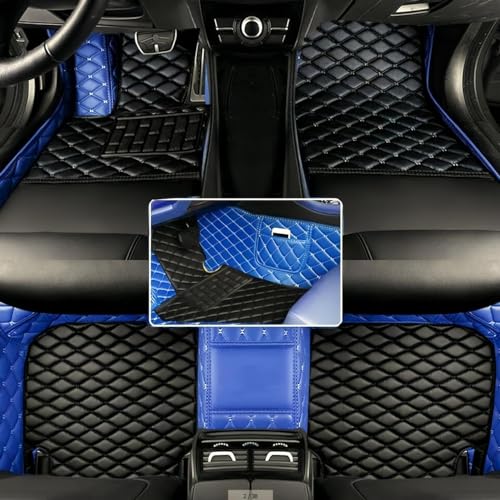 Custom Floor Mats for Audi A1, A3, A4, A5, A6, A7, A8,TT, TTS, Q2, Q3, Q5, Q7, Q8,RS3 RSQ8 S3 S4 S5 S6 S7 S8 e-tron, Q4 e-tron,All Weather Waterproof Luxury Leather (Blue and Black) - color: Blue and Black
