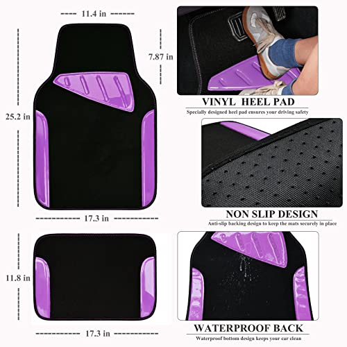 CAR PASS Jelly Waterproof Universal Fit Car Floor Mats, Girly Car Carpet Mats with Anti-Slip Nibbs Backing & Driver Heel Pad Fit for SUV, Vans, sedans, Trucks,Cute car mats of 4pcs for Women (Purple) - color: Purple Gel
