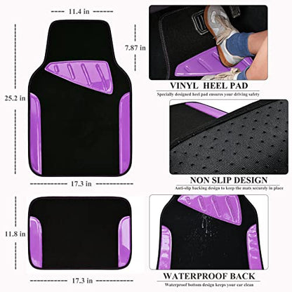 CAR PASS Jelly Waterproof Universal Fit Car Floor Mats, Girly Car Carpet Mats with Anti-Slip Nibbs Backing & Driver Heel Pad Fit for SUV, Vans, sedans, Trucks,Cute car mats of 4pcs for Women (Purple) - color: Purple Gel