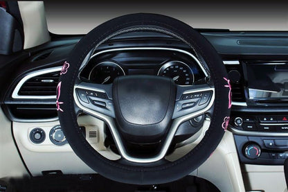 Mayco Bell Automotive Women Embroidery Cute Car Steering Wheel Cover (Pink) - color: Pink Butterfly