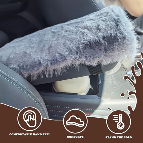 YUNXNYC Fluffy Car Armrest Cover, Plush Faux Wool Console Cover Pad Cushion, Universal Soft Fuzzy Middle Arm Rest Protector for Cars (Gray)