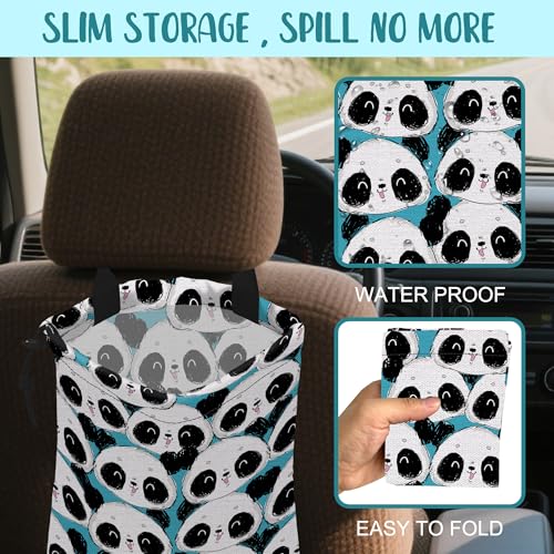 Car Garbage Bag Cute Panda Hanging Canvas Car Trash Bag Waterproof Drawstring Car Back Seat Organizer for Car Back Front Seat Console with Adjustable Buckle - color: Cute Panda