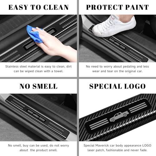 4PCS Car Door Edge Guards Door Sill Protector for Ford 2022-2025 2026 Maverick Accessories Stainless Steel Material Car Door Threshold Protection (Carbon Fiber Texture)