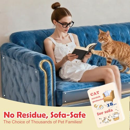 Anti Cat Scratch Furniture Protector - 18-Pack Transparent Furniture Protectors from Cat Claws Easy-Apply Scratching Deterrent and Shield for Sofa Corners, Walls, Doors- with 80 Twist Pins