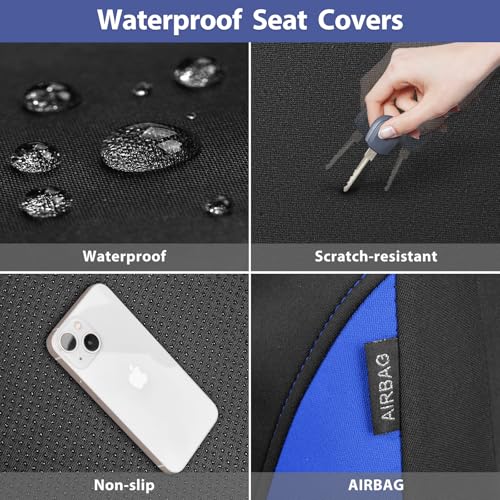 CAR PASS Neoprene Wetsuit Seat Covers, Waterproof Car Seat Covers Front with 5mm Composite EVA, Universal Fit for Car,Sedan SUV Trucks Anti Slip, Airbag Compatible(Black and Blue - color: Blue front