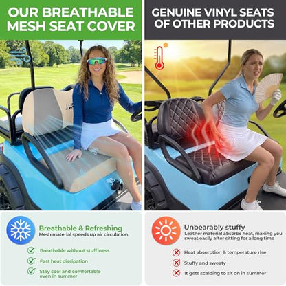 10L0L Golf Cart Seat Covers, Super Comfort Cooler Than Vinyl Seat Cover, Front and Rear Seat Cover for Yamaha EZGO Club Car, No Drilling Breathable Mesh Bench Seat Blanket, Machine Washable - color: Dark Gray + Beige, style: Front Seat - For Yamaha & Club
