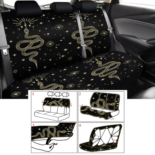15 Pcs Boho Celestial Snake Seat Covers Full Set Thick Car Front and Back Steering Wheel Cover Seatbelt Strap Armrest Pads Cup Mat Wrist Strap Key Chains for Auto Truck - style: Snake