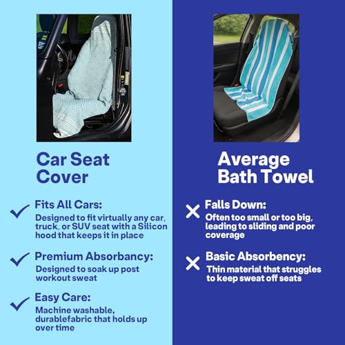 2 Pack Car Seat Towel Covers, Sweat Protector for Front Seats, Premium Thickened Microfiber with Boho Geometric, Breathable & Quick Dry, Slip-on Headrest Pocket for Gym, Beach, Running (Light Blue) - color: Light blue