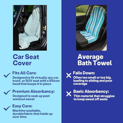 2 Pack Car Seat Towel Covers, Sweat Protector for Front Seats, Premium Thickened Microfiber with Boho Geometric, Breathable & Quick Dry, Slip-on Headrest Pocket for Gym, Beach, Running (Light Blue) - color: Light blue