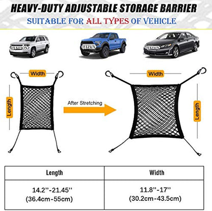 DYKESON Pet Barrier Dog Car Net Barrier with Auto Safety Mesh Organizer Baby Stretchable Storage Bag Universal for Cars, SUVs -Easy Install,Safer to Drive with Pets and Children, 2 Layer - size: 12 in × 14.5 in
