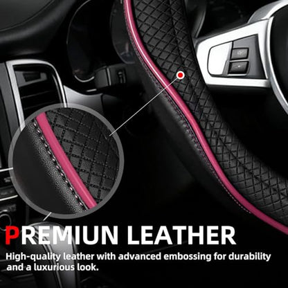 NBTEPEM Customized Auto Car Steering Wheel Cover for Toyota, Microfiber Leather Steering Wheel Covers with Anti-Slip Lining, Breathable, Safety, Soft, Sports Style (Black with Pink Line) - color: Black with Pink Line