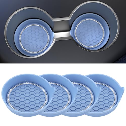 Car Cup Coaster Universal Non-Slip Cup Holders Bling Crystal Rhinestone Car Interior Accessories 4 Pack Gray Blue - color: Gray Blue, size: 4 Pack