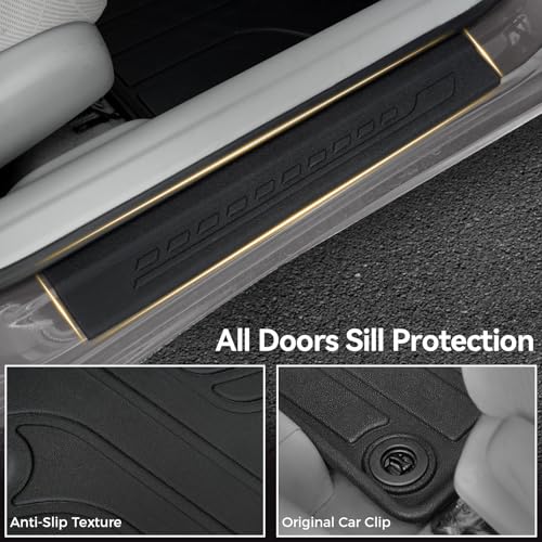Floor Mats for Honda Civic Sedan 2012-2015, All Weather Floor Mats Trunk Cargo Liner and Door Sill Guards Accessories, Full Coverage Set (Not fit Coupe or Hybrid Models) - style: For Honda Civic | 2012-2015