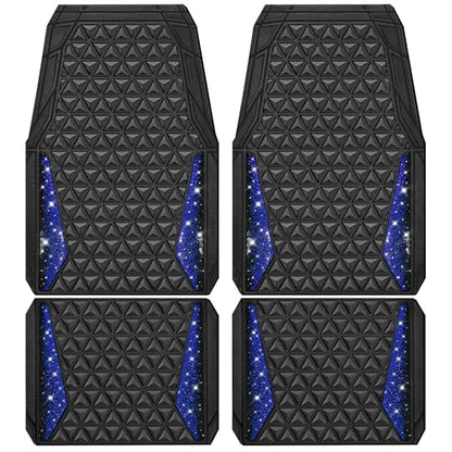CAR PASS Bling Diamond Car Mats Rubber Floor Mats Full Set Anti-Slip 3D Rhombus Waterproof Trim to Fit Liner Universal Glitter Crystal Sparkly Shining Rhinestone Girl Women SUV Sedan Van, Black Blue - color: Blue Diamond