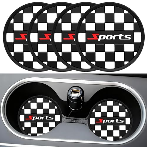Car Cup Coaster, 4PCS Universal Non-Slip Silicone Cup Holders Embedded in Ornaments Coaster, Car Interior Accessories, White, Sports, Square Grid Pattern - color: White, size: Sports