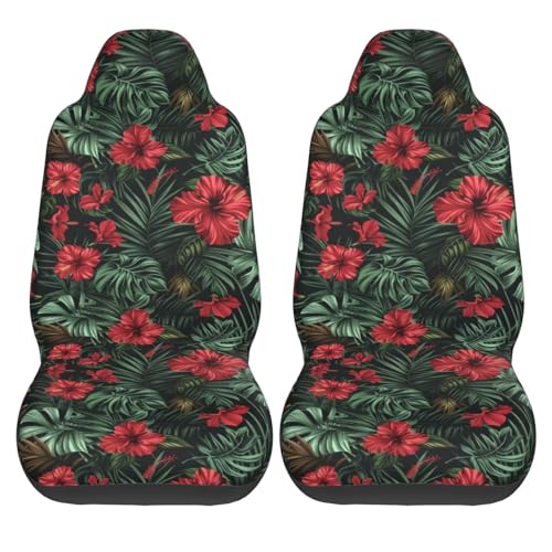 Red Hibiscus Car Seat Cover Bucket Seat Cushion Front Auto Seat Cover Car Bucket Seats Protector Covers Universal fit for SUV Sedan Van Aloha Palm Leaf Monstera Car Accessories - color: Red Hibiscus