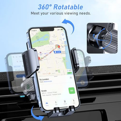 Blukar Car Phone Holder Mount, Super Stable Air Vent Cell Phone Car Mount with 2025 Metal Hook Clip, 360° Rotation,One Button Release for iPhone, Galaxy, Google, and All Other Smartphones