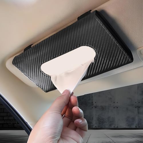 Car Tissue Holder, Leather Tissue Holder for Car Sun Visor, Rectangular Auto Sun Visor Napkin Holder Mask Dispenser, Universal Vehicle Tissue Box Sun Visor Accessory (Carbon Fiber) - color: Carbon Fiber