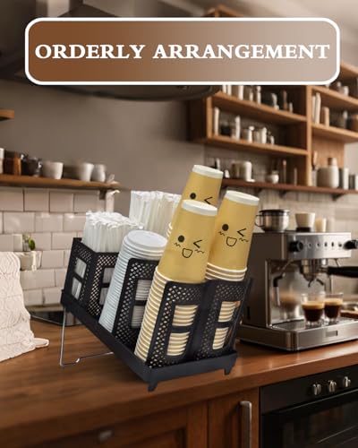 Coffee Cup Holder Organizer Unbreakable 2-IN-1 Paper Cup and Lid Holder with Straw Organizer Adjustable Paper Cup Holder for Countertop Coffee Station Bar Restaurant Breakroom Kitchen Office