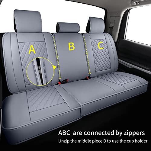 LUCKYMAN CLUB 2007-2021 Tundra Pickup Trucks Car Seat Covers X05-T3 Full Set, Fit SR5 SR Platinum TRD PRO Trims Crew/Crewmax/Extended/Double Cab with Water Proof Faux Leather (Gray Full Set) - color: Gray, size: 2007-2021 Full Set