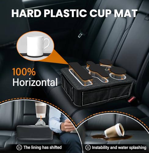 Car Cup Holder, Back Seat Cup Holder for Car, Truck Bed Organizer Boat Couch Bottle Holder Tray Expander Automotive Rear Seat Storage Accessories Pu Leather Fit for Coffee Drink Food - size: 15 X 10X 5.3Inch