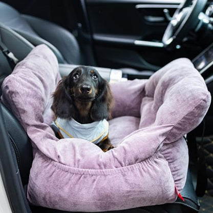 Pet Car Seat for Small Dogs up to 25 lbs with Safety Straps, Storage Pockets, Travel Carrier Bed Booster Seat, Machine Washable (Light Purple) - color: Light Purple