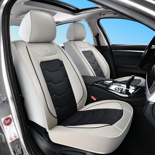 Gray Car Seat Covers Complete Set, Universal Car Seat Covers for Cars, Premium Waterproof Leather, Protect & Upgrade Car Interiors, Airbag Compatible, Easy to Install & Clean Up - color: Gray & Black