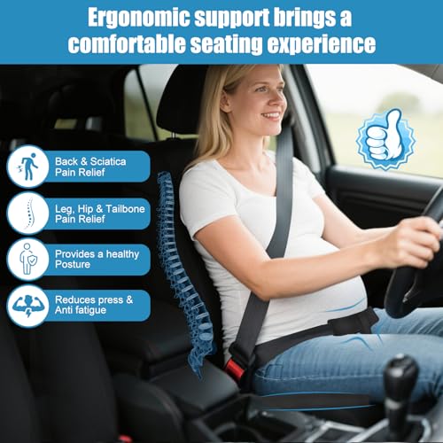 Car Seat Cushion for Pregnant Drivers and Passengers, NHTSA Recommended Prevent The Abdomen from Stress with Strap Adjuster, Memory Foam Seat Cushion for Tailbone Pain Relief, Sciatica & Back Support