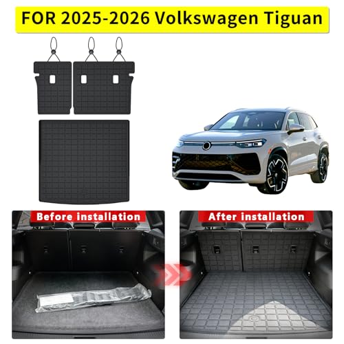 Cargo Mat with Backrest Protection for 2025 2026 Volkswagen Tiguan,TPE All Weather Protection Cargo Liner with Velcro Rear Seats Backrest vw car Accessories-Black - size: Cargo + Backrest