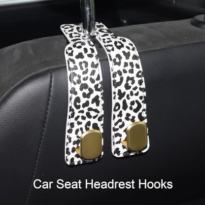 Purse and Bag Hook for Car, Zinc Alloy Seat Headrest Hooks, Upgraded Leather Car Seat Back Purses Hanger and Bags Holder (White Leopard) - color: White Leopard