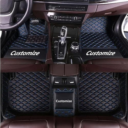 Custom Making Car Floor Mats for 97.5% Car Model Luxury Leather All Weather Waterproof Anti-Skid Full Coverage Liners (Black Blue line) - color: Black Blue line