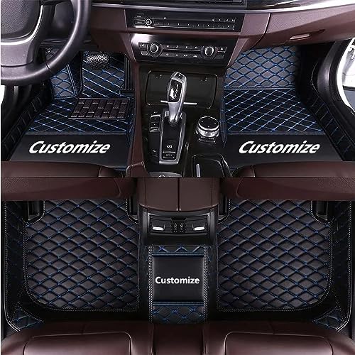 Custom Making Car Floor Mats for 97.5% Car Model Luxury Leather All Weather Waterproof Anti-Skid Full Coverage Liners (Black Blue line) - color: Black Blue line