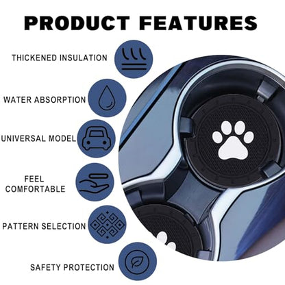 4 Pack Car Cup Holder Coasters, Dog Paw Insert Car Cup Coaster, 2.75 Inch Anti Slip Shockproof Embedded Drink Mat, Vehicle Interior Decor Accessories (Black)