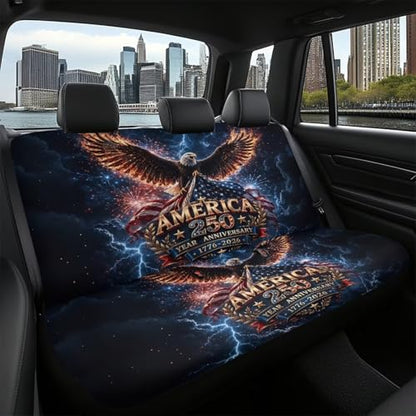 AFPANQZ American Eagle 250th Lightning Print Car Seat Covers 2 Pcs Back Seat Cushion Split Bench Covers, Universal Rear Seat Protector for SUV Trucks Sedan - color: American Eagle 250th Lightning