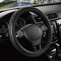 Road Comforts Leather Steering Wheel Cover – Black & Black, Universal Fit 14.5-15 Inch, Microfiber Leather, Anti-Slip & Breathable Design for Men and Women - color: Black