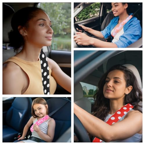 2 Pcs Plush Universal Seat Belt Cover Pad - 2-in-1 Soft Bag Handle Sleeve, Skin-Friendly & Breathable, Machine Washable, Cute Designs for Men Women Kids Car Accessories, Florals