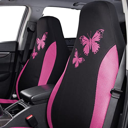 Flying Banner Butterfly car seat Covers ful Set Fashion Universal Lady Woman Female Rear Bench Split Colorized (2 Fronts, Pink) - color: Pink, size: 2 Fronts