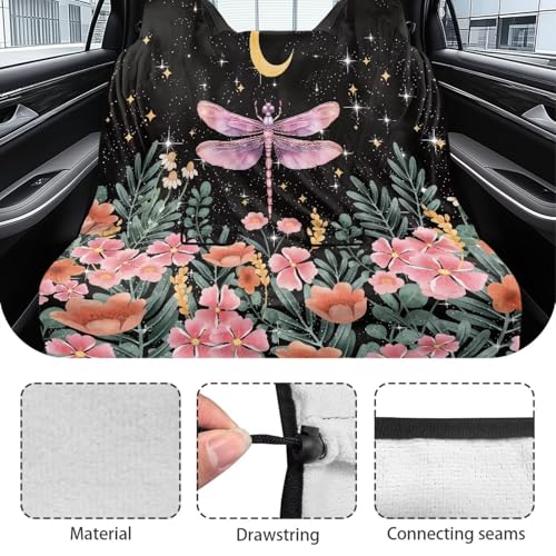 Dragonfly Moon Flower Print Waterproof Rear Split Bench Seat Covers for Rear Seat Cover Only, Sports Car Seat Covers, Spill Resistant Back Seat Cover for Gym Running Swimming - color: Dragonfly Moon Flower