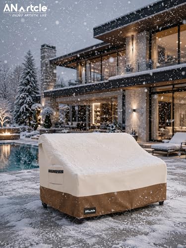 ANartcle 3-Seater Patio Sofa Cover,79W x 37D x 35H Inches Outdoor Couch Cover,100% Waterproof Heavy Duty Patio Sofa Covers,Patio Furniture Covers,Beige&brown - color: Sofa-Beige&brown, size: 79"W x 37"D x 35"H