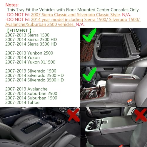 EDBETOS 07-14 Full Size Trucks Center Front Floor Console Compatible with Chevrolet Avalanche Tahoe Silverado Suburban 1500 2500 Sierra Pickup Truck Yukon & XL/Denali 19166288