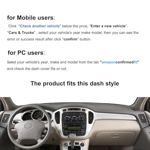 Dash Cover Mat Custom Fit for Toyota Highlander Dashboard Pad Cap Carpet Protector K344 (Dark Gray) - color: Dark Gray